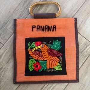 Handcrafted Panama Embroidered Tote Bag - Orange